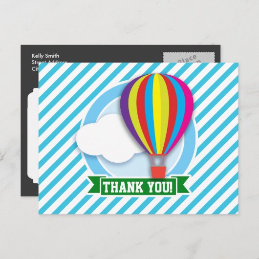 Carte Postale Ballotte à air chaud; bandes bleues et blanches (Devant / Derrière)