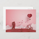 Carte Postale Ballotte à air chaud Couple rouge Papercut (Devant / Derrière)