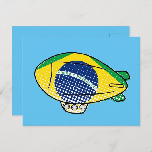Carte Postale Ballotte Blimp Drapeau Brésilien Dans Ciel Bleu Cu (Devant / Derrière)