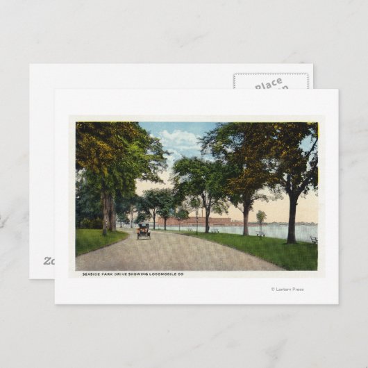 Carte Postale Balnéaire Park Drive Vue Montrant Locomobile (Devant / Derrière)