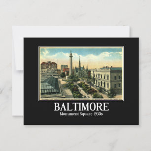 Carte Postale Baltimore, Charles St, Monument Carré Vintage