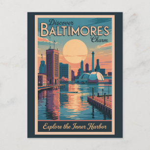 Carte Postale Baltimore Maryland Skyline Voyage Art Rétro
