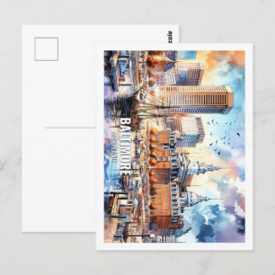 Carte Postale Baltymore Maryland USA Fameux Place aquarelle