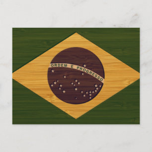 Carte Postale Bambou Look & gravé Vintage Brésil Drapeau