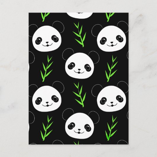Carte Postale Bambou Motif Kawaii Panda En Blanc Noir (Devant)