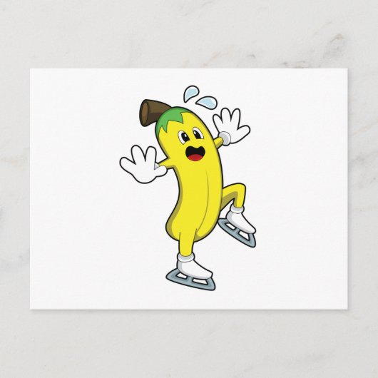 Carte Postale Banana au patinage sur glace avec des patins à gla (Devant)