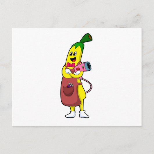 Carte Postale Banana en coiffeur avec sèche-cheveux (Devant)