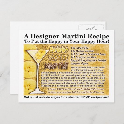 Carte postale Bananas Foster Martini Recette (Devant / Derrière)