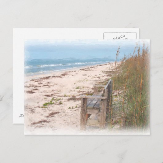 Carte Postale Banc sur la plage Peinture à l'aquarelle (Devant / Derrière)