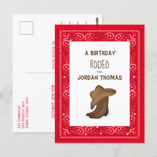 Carte Postale Bandana rouge d'anniversaire Cow-boy Chapeau et Bo