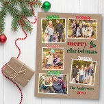 Carte Postale Bande artisanale Holly Joyeux Noël 5 Photo Kraft<br><div class="desc">Bande d'artisanat et baies Holly Joyeux Noël 5 Photo Collage Carte postale de vacances. Papier Rustique Kraft.</div>