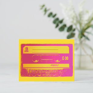 Carte Postale Bande Cassette Rétro Rose & Jaune
