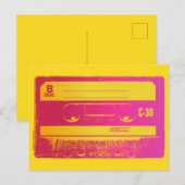 Carte Postale Bande Cassette Rétro Rose & Jaune (Devant / Derrière)