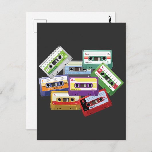Carte Postale Bande Cassette Stéréo Mixtape Radio Musique 80s 90 (Devant / Derrière)