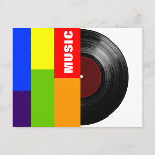 Carte Postale bande colorée musique vinyle