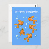 Carte Postale Bande-dessinée bleue représentant un poisson rouge (Devant / Derrière)