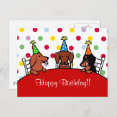 Carte Postale Bande dessinée d'anniversaire de teckel (Devant / Derrière)