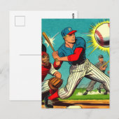 Carte Postale Bande dessinée de baseball rétro (Devant / Derrière)