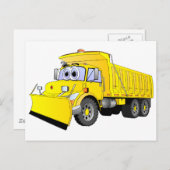 Carte Postale Bande dessinée jaune de camion à benne basculante (Devant / Derrière)