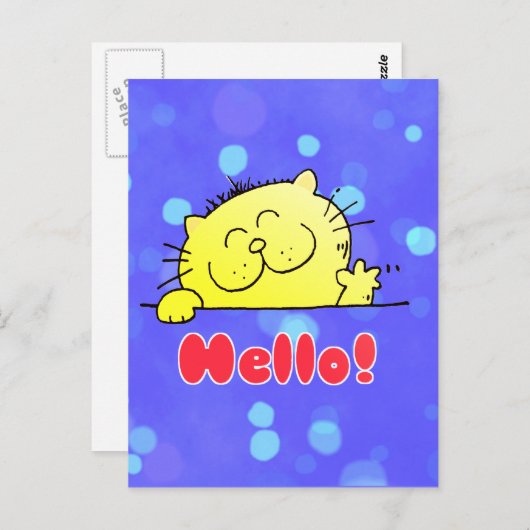 Carte Postale Bande dessinée mignonne Kitty bonjour (Devant / Derrière)