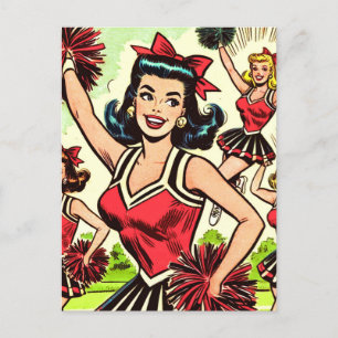 Carte Postale Bande dessinée Pom-pom girl rétro
