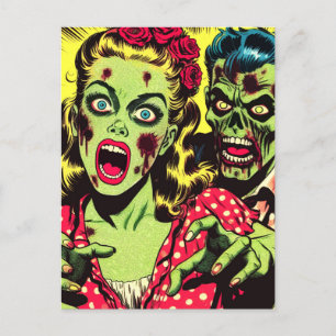 Carte Postale Bande dessinée rétro Zombie Couple