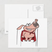 Carte Postale bande dessinée stupide super-héros de cochon (Devant / Derrière)