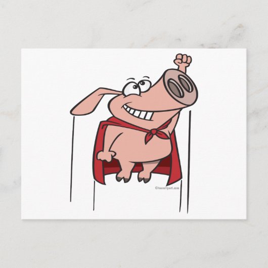 Carte Postale bande dessinée stupide super-héros de cochon (Devant)