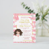 Carte Postale Bande rose Brunette Cheveux Fille Première Communi (Debout devant)