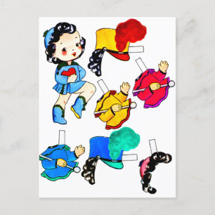 Carte Postale Bande vintage de l'école papier fille poupée coupé
