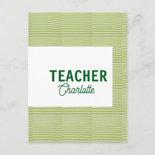 Carte Postale Bandes blanches vert citron professeur nom d'ensei