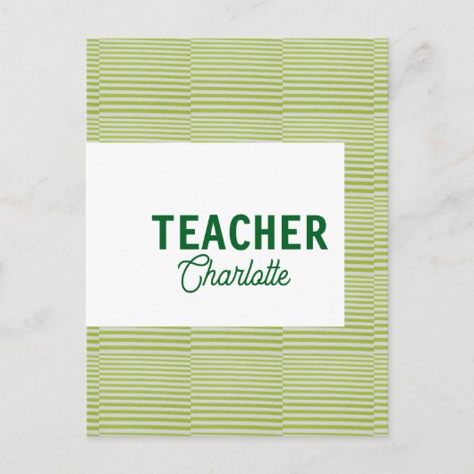 Carte Postale Bandes blanches vert citron professeur nom d'ensei (Devant)