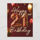 Carte Postale Bandes élégantes dorées et rouges pour 21e anniver (Devant)