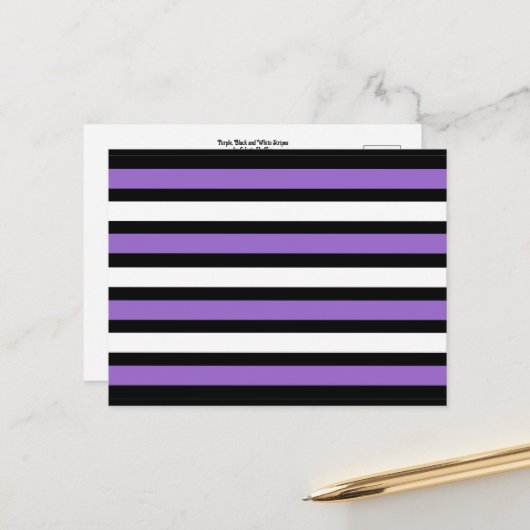 Carte Postale Bandes noires, violettes et blanches (Devant/Arrière en situation)