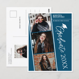 Carte Postale Bandes Photo Modernes Bleu Faire-part de graduatio