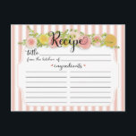 Carte Postale Bandes roses classiques avec Recette Rose<br><div class="desc">Belle bordure rose rose et jaune sur une carte de recettes rayées rose et blanc.</div>