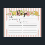 Carte Postale Bandes roses classiques avec Recette Rose<br><div class="desc">Belle bordure rose rose et jaune sur une carte de recettes rayées rose et blanc.</div>