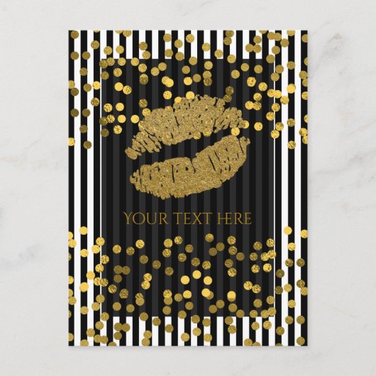 Carte Postale Bandes Verticales Noires & Blanches Points Faux Or (Devant)