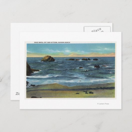 Carte Postale Bandon Beach Vue sur Face Rock, Cat et Kittens (Devant / Derrière)