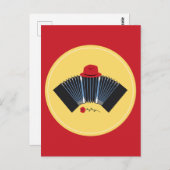 Carte Postale Bandoneon en tango argentin avec Fedora rouge et R (Devant / Derrière)