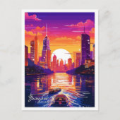 Carte Postale Bangkok Thaïlande Art illustration de voyage vinta (Devant)