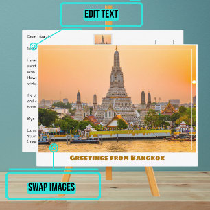 Carte Postale Bangkok Thaïlande avec Wat Arun Temple au coucher