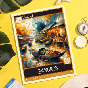 Carte Postale Bangkok, Thaïlande Peinture Vintage