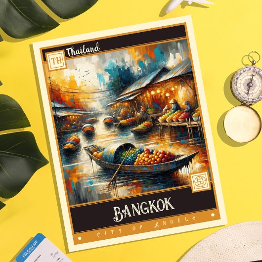 Carte Postale Bangkok, Thaïlande | Peinture Vintage