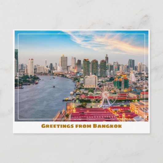 Carte Postale Bangkok Thaïlande Rivière et Skyline Moderne (Devant)
