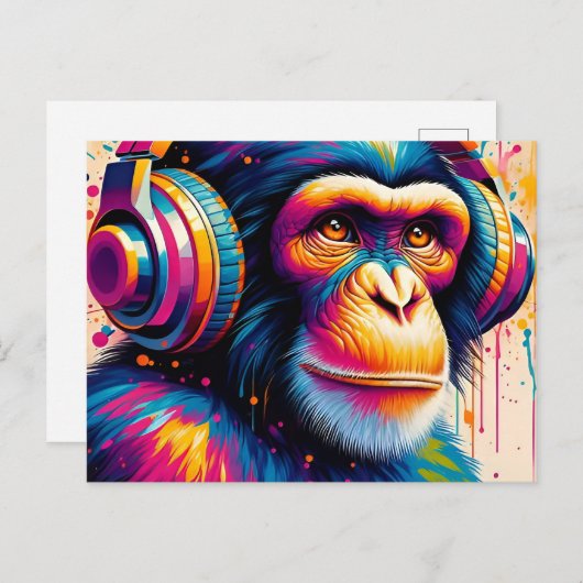 Carte Postale Banksy DJ Monkey Gorilla Chimp (Devant / Derrière)