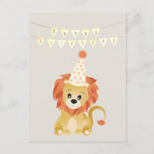 Carte Postale Bannière d'anniversaire de lion mignon portant un 