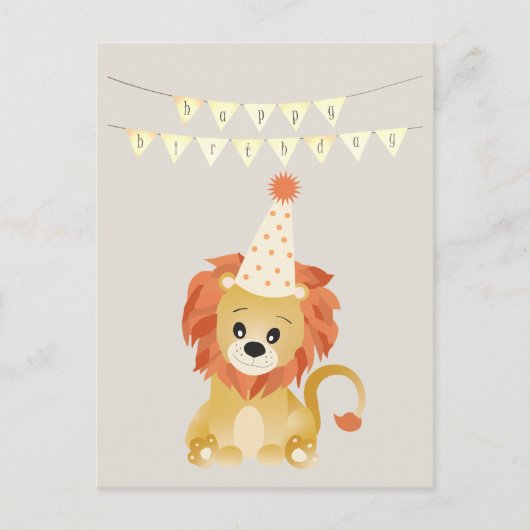 Carte Postale Bannière d'anniversaire de lion mignon portant un (Devant)