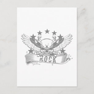 Carte Postale Bannière de roche crâne avec ailes