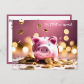 Carte Postale Banque Rose Piggy Avec Pièces (Devant / Derrière)
